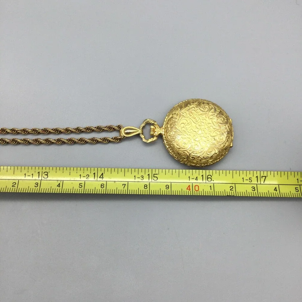 Vintage Bonnard Pocket Watch Women 35mm Gold Tone Full Hunter Chain Manual Wind